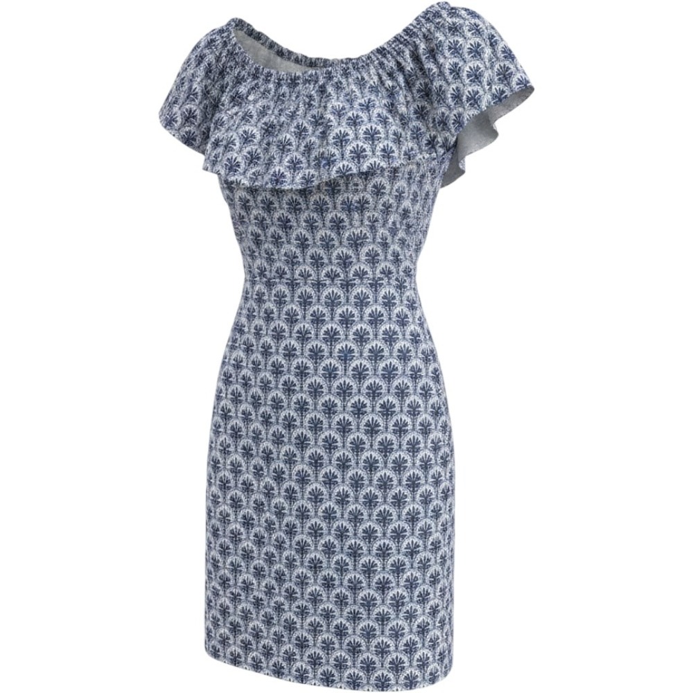 Tommy Bahama Playa Brava Ruffle Spa Dress Womens Sz M Navy Blue Coastal Beach